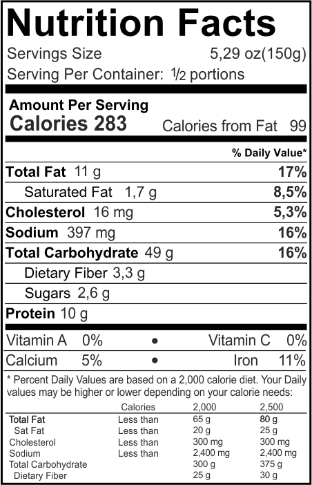 Insalata di Riso Nutrition Facts