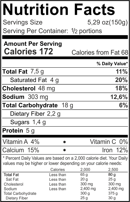 Lasagna Vegetariana Nutrition Facts