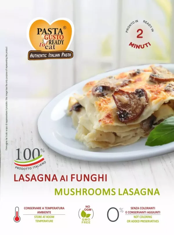 Piatto di lasagna ai Funghi. pronta in soli 2 minuti. www.fuorifrigo.com