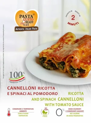 Piatto di Cannelloni Ricotta e Spinaci al Pomodoro. pronta in soli 2 minuti. www.fuorifrigo.com