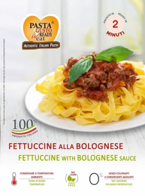 Piatto di Fettuccine alla Bolognese pronta in soli 2 minuti. www.fuorifrigo.com